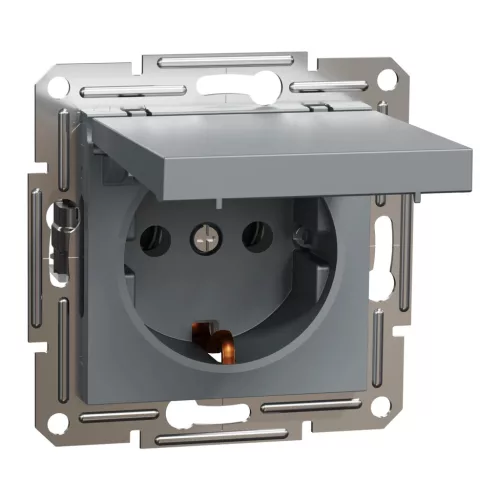 Schneider Electric Asfora EPH3100162 földelt csatlakozóaljzat (dugalj), csapófedéllel, 2P+F, acél burkolattal. keret nélkül, süllyesztett, 16A 250V ( EPH3100162 ).