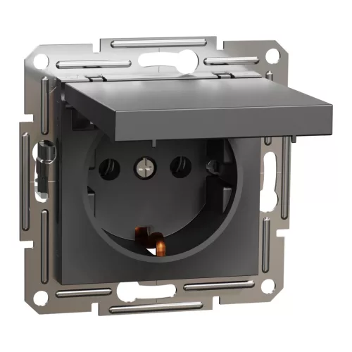 Schneider Electric Asfora EPH3100171 földelt csatlakozóaljzat (dugalj), csapófedéllel, 2P+F, antracit burkolattal. keret nélkül, süllyesztett, 16A 250V ( EPH3100171 ).