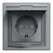 Schneider Electric Asfora EPH3100362 vízmentes földelt csatlakozóaljzat (dugalj), gyermekvédelemmel, csapófedéllel, 2P+F, acél burkolattal, kerettel, IP44, süllyesztett, 16A 250V ( EPH3100362 ).