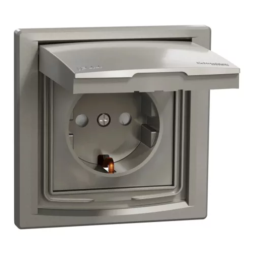 Schneider Electric Asfora EPH3100369 vízmentes földelt csatlakozóaljzat (dugalj), gyermekvédelemmel, csapófedéllel, 2P+F, bronz burkolattal, kerettel, IP44, süllyesztett, 16A 250V ( EPH3100369 ).