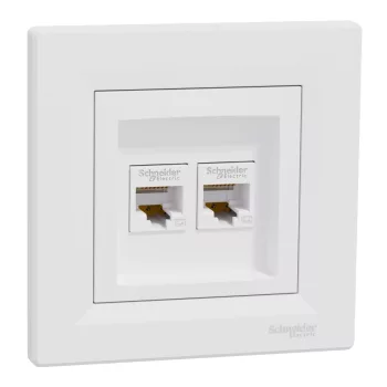   Schneider Electric Asfora EPH4400121 Informatikai csatlakozóaljzat 2xRJ45, Cat5e UTP, fehér burkolattal, kerettel ( EPH4400121 ).