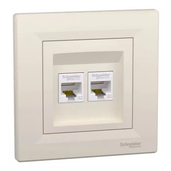   Schneider Electric Asfora EPH4400123 Informatikai csatlakozóaljzat 2xRJ45, Cat5e UTP, bézs burkolattal, kerettel ( EPH4400123 ).
