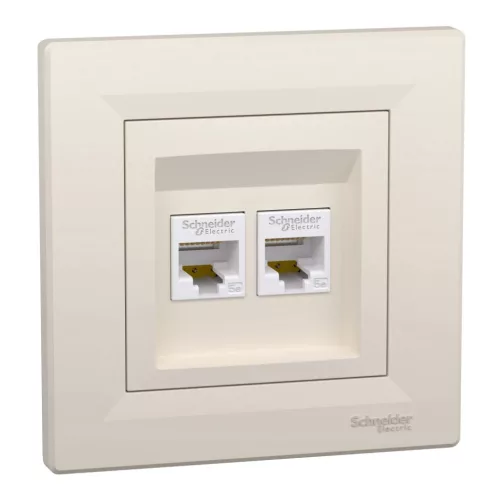 Schneider Electric Asfora EPH4400123 Informatikai csatlakozóaljzat 2xRJ45, Cat5e UTP, bézs burkolattal, kerettel ( EPH4400123 ).