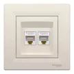 Schneider Electric Asfora EPH4400123 Informatikai csatlakozóaljzat 2xRJ45, Cat5e UTP, bézs burkolattal, kerettel ( EPH4400123 ).