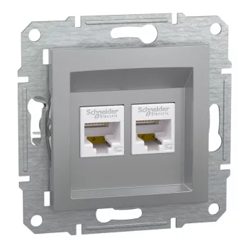   Schneider Electric Asfora EPH4400161 Informatikai csatlakozóaljzat 2xRJ45, Cat5e UTP, aluminium burkolattal, keret nélkül ( EPH4400161 ).