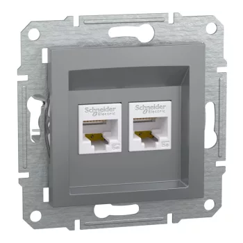  Schneider Electric Asfora EPH4400162 Informatikai csatlakozóaljzat 2xRJ45, Cat5e UTP, acél burkolattal, keret nélkül ( EPH4400162 ).