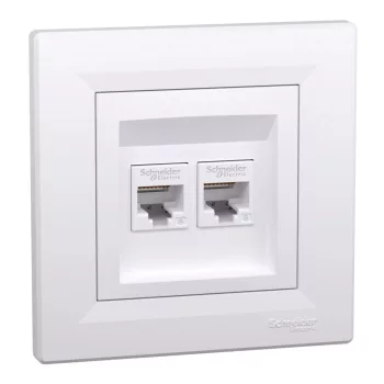   Schneider Electric Asfora EPH4800121 Informatikai csatlakozóaljzat 2xRJ45, Cat6 UTP, fehér burkolattal, kerettel ( EPH4800121 ).