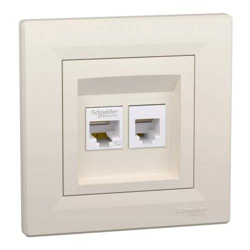 Schneider Electric Asfora EPH4900123 Informatikai csatlakozóaljzat 2xRJ45 / RJ12,Cat5e UTP, bézs burkolattal, kerettel ( EPH4900123 ).