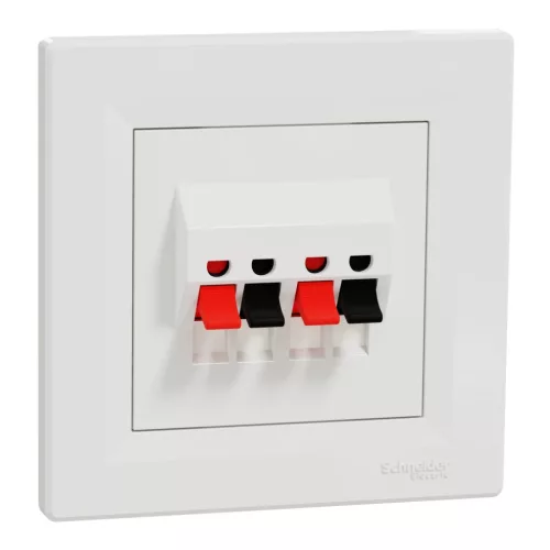 Schneider Electric Asfora EPH5700121 sztereó hangszóró-csatlakozóaljzat 4 db kivezetéssel fehér burkolattal, kerettel, süllyesztett ( EPH5700121 ).