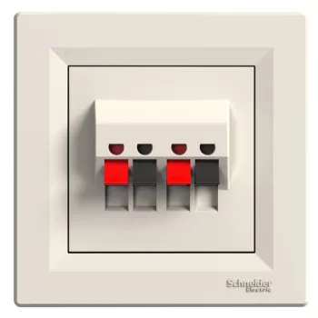   Schneider Electric Asfora EPH5700123 sztereó hangszóró-csatlakozóaljzat 4 db kivezetéssel bézs burkolattal, kerettel, süllyesztett ( EPH5700123 ).