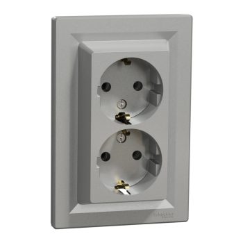   Schneider Electric Asfora EPH9900161 földelt csatlakozóaljzat (dugalj), 2x2P+F, aluminium burkolattal, kerettel, süllyesztett, 16A 250V ( EPH9900161 ).