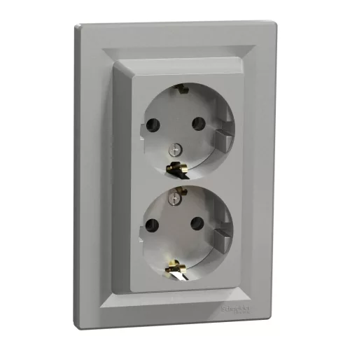 Schneider Electric Asfora EPH9900161 földelt csatlakozóaljzat (dugalj), 2x2P+F, aluminium burkolattal, kerettel, süllyesztett, 16A 250V ( EPH9900161 ).