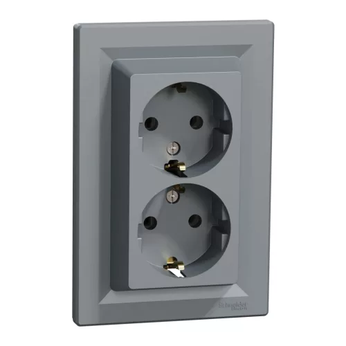 Schneider Electric Asfora EPH9900162 földelt csatlakozóaljzat (dugalj), 2x2P+F, acél burkolattal, kerettel, süllyesztett, 16A 250V ( EPH9900162 ).