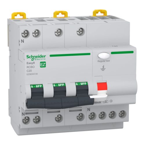 Schneider Electric EASY9 PRO EZ9D55720 Áramvédős kismegszakító (Kombi Fi-relé) 3P+N, C karakterisztika, 20A, 30mA, 6kA, A osztály