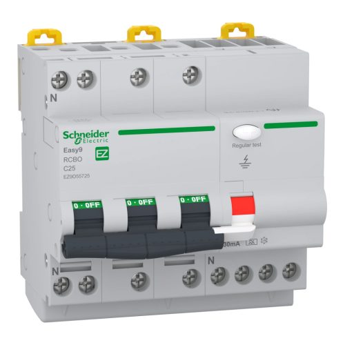 Schneider Electric EASY9 PRO EZ9D55725 Áramvédős kismegszakító (Kombi Fi-relé) 3P+N, C karakterisztika, 25A, 30mA, 6kA, A osztály