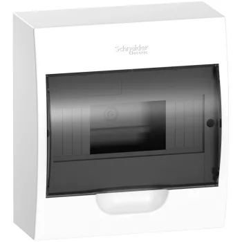   Schneider Electric Easy9 EZ9E108S2S Műanyag kiselosztó, 8 modul, 1 sor, füstszínű ajtóval, IP40 (zárt ajtóval), falon kívüli, Easy9 (Schneider EZ9E108S2S)