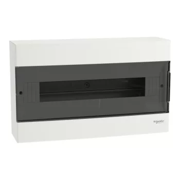 Schneider Easy9 EU EZ9EUC118 kiselosztó, füstszínű átlátszó ajtó, falon kívüli szerelés, 1x18 modul