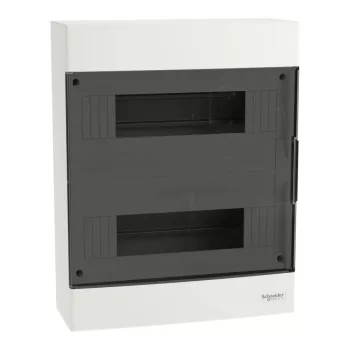 Schneider Easy9 EU EZ9EUC212 kiselosztó, füstszínű átlátszó ajtó, falon kívüli szerelés, 2x12 modul