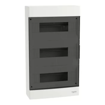 Schneider Easy9 EU EZ9EUC312 kiselosztó, füstszínű átlátszó ajtó, falon kívüli szerelés, 3x12 modul