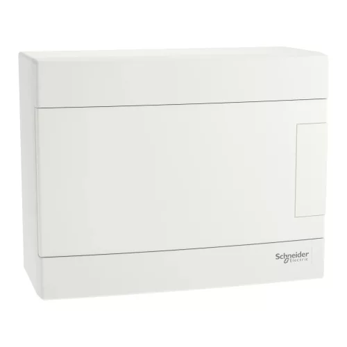 Schneider Easy9 EU EZ9EUD108 kiselosztó, teli, fehér ajtó, falon kívüli szerelés, 1x8 modul