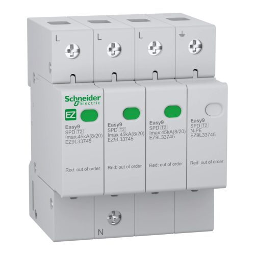 Schneider Electric EASY9 PRO EZ9L33745 túlfeszültség levezető 3P+N , C (T2) fokozatú, 230/400V AC - 20 kA