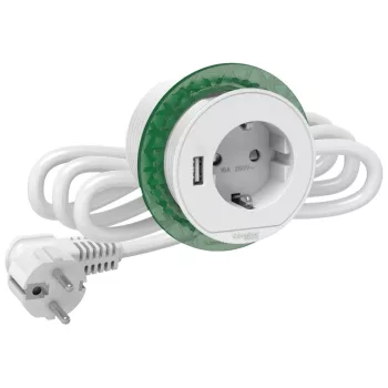   Schneider Electric INS44004 UNICA SYSTEM+ Bútorba süllyeszthető 2P+F csatlakozóaljzat (16A) / USB A (5V / 3,1A) fehér