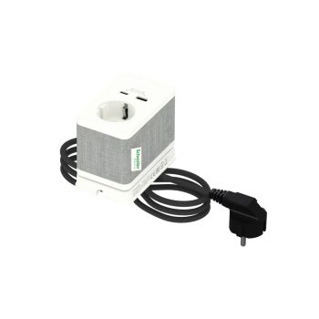   Schneider Electric INS44050 UNICA SYSTEM+ Asztali csatlakozó, 2P+F / USB A+C, fehér-szürke, 16A / 250V, USB 5V / 3,1A