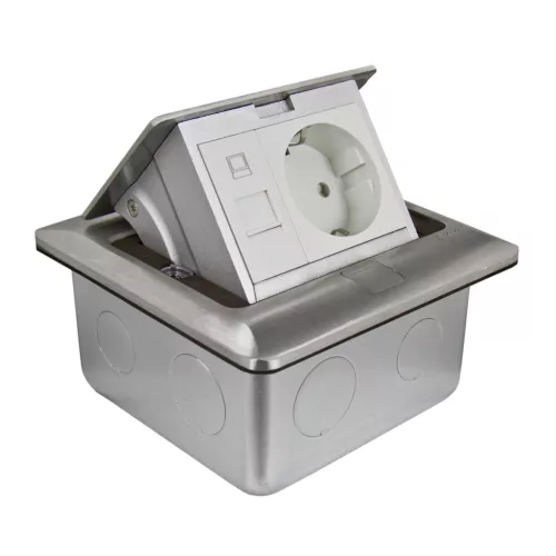 Schneider Unica System+ Padlócsatlakozó S, négyzet, 2P+F és 1xRJ45 aljzattal, ezüst – INS52172