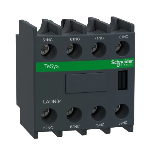 Schneider Electric, Segédérintkező blokk, homloklapi, 4 Nyitó, csavaros csatlakozás (Schneider LADN04)