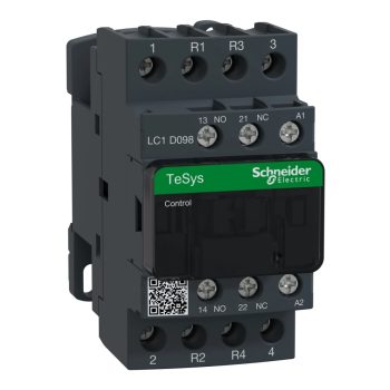   Schneider Electric, TeSys D, LC1D098E7, Mágneskapcsoló, 20A (400V, AC1), 4 pólus, 2 Záró + 2 Nyitó főérintkező, 48V AC 50/60 Hz vezerlés, csavaros csatlakozás, TeSys D (Schneider LC1D098E7)