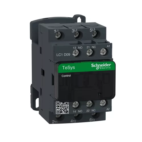 Schneider Electric LC1D09T7 AC mágneskapcsoló, 4kW/9A (400V, AC3), csavaros csatlakozás, 1Z+1NY