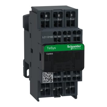   Schneider Electric, TeSys D, LC1D183B7, Mágneskapcsoló, 7,5kW/18A (400V, AC3), 24V AC 50/60 Hz vezerlés, 1Z+1Ny, rugós csatlakozás, TeSys D (Schneider LC1D183B7)
