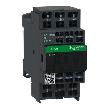   Schneider Electric, TeSys D, LC1D183BL, Mágneskapcsoló, 7,5kW/18A (400V, AC3), 24V DC vezerlés, 1Z+1Ny, rugós csatlakozás, kis fogyasztású tekerccsel, TeSys D (Schneider LC1D183BL)