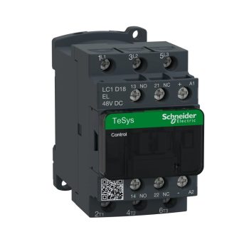   Schneider Electric, TeSys D, LC1D18EL, Mágneskapcsoló, 7,5kW/18A (400V, AC3), 48V DC vezerlés, 1Z+1Ny, csavaros csatlakozás, kis fogyasztású tekerccsel, TeSys D (Schneider LC1D18EL)