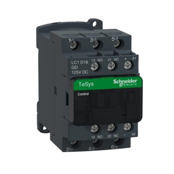   Schneider Electric, TeSys D, LC1D18GD, Mágneskapcsoló, 7,5kW/18A (400V, AC3), 125V DC vezerlés, 1Z+1Ny, csavaros csatlakozás, TeSys D (Schneider LC1D18GD)