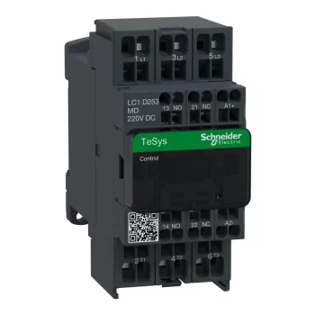   Schneider Electric, TeSys D, LC1D253MD, Mágneskapcsoló, 11kW/25A (400V, AC3), 220V DC vezerlés, 1Z+1Ny, rugós csatlakozás, TeSys D (Schneider LC1D253MD)