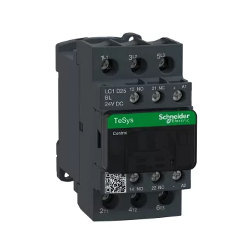   Schneider Electric, TeSys D, LC1D25BL, Mágneskapcsoló, 11kW/25A (400V, AC3), 24V DC vezerlés, 1Z+1Ny, csavaros csatlakozás, kis fogyasztású tekerccsel, TeSys D (Schneider LC1D25BL)