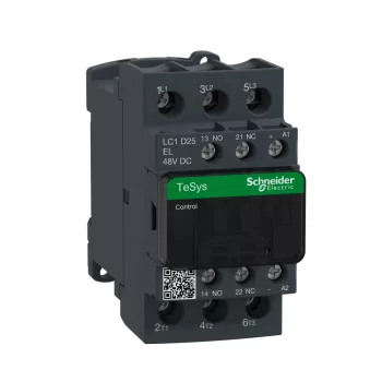   Schneider Electric, TeSys D, LC1D25EL, Mágneskapcsoló, 11kW/25A (400V, AC3), 48V DC vezerlés, 1Z+1Ny, csavaros csatlakozás, kis fogyasztású tekerccsel, TeSys D (Schneider LC1D25EL)