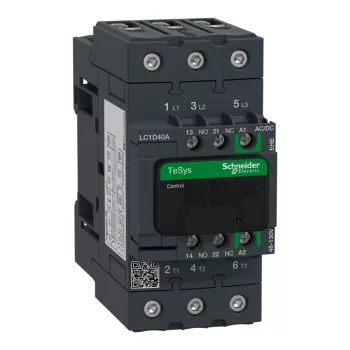  Schneider LC1D40AEHE, Tesys D Green mágneskapcsoló, 18.5kW/40A (400V, AC3), 48..130V AC/DC vezerlés, 1Z+1Ny, csavaros csatlakozás