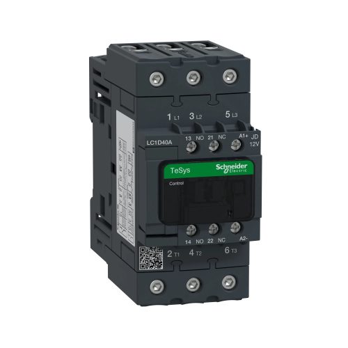 Schneider Electric LC1D40AJD 3pólusú Everlink mágneskapcsoló (AC3, 400V 40A), tek. 12V DC