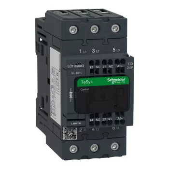  Schneider Electric LC1D50A3BD 3pólusú Everlink mágneskapcsoló (AC3, 400V 50A) rugós vezérlő sorkapoccsal 24V DC
