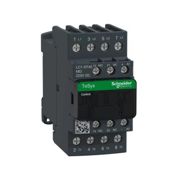   Schneider Electric, TeSys D, LC1DT40MD, Mágneskapcsoló, 40A (400V, AC1), 4 pólus, 4 Záró főérintkező, 220V DC vezerlés, csavaros csatlakozás, TeSys D (Schneider LC1DT40MD)