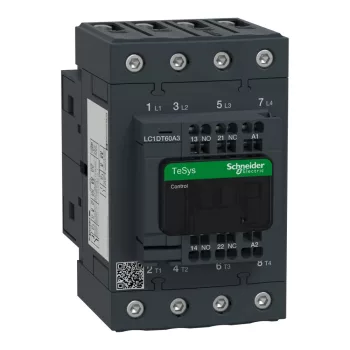   Schneider Electric LC1DT60A3P7 4 pólusú Everlink mágneskapcsoló AC1 415V 60A rugós vezérlő sorkapoccsal 230V AC 50/60Hz