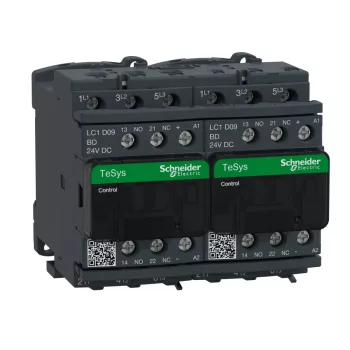   Schneider Electric, Forgásirányváltó magneskapcsoló, 4kW/9A (400V, AC3), 24V DC vezerlés, 1Z+1Ny, csavaros csatlakozás, TeSys D (Schneider LC2D09BD)