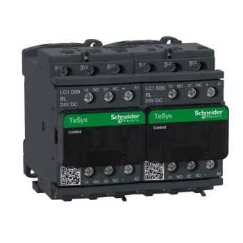   Schneider Electric, Forgásirányváltó magneskapcsoló, 4kW/9A (400V, AC3), 24V DC vezerlés, 1Z+1Ny, csavaros csatlakozás, kis fogyasztású tekerccsel, TeSys D (Schneider LC2D09BL)