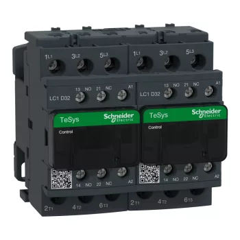   Schneider Electric, Forgásirányváltó magneskapcsoló, 15kW/32A (400V, AC3), 24V AC 50/60 Hz vezerlés, 1Z+1Ny, csavaros csatlakozás, TeSys D (Schneider LC2D32B7)