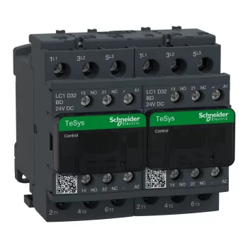   Schneider Electric, Forgásirányváltó magneskapcsoló, 15kW/32A (400V, AC3), 24V DC vezerlés, 1Z+1Ny, csavaros csatlakozás, TeSys D (Schneider LC2D32BD)