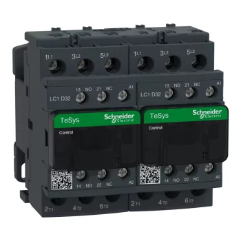   Schneider Electric, Forgásirányváltó magneskapcsoló, 15kW/32A (400V, AC3), 110V AC 50/60 Hz vezerlés, 1Z+1Ny, csavaros csatlakozás, TeSys D (Schneider LC2D32F7)