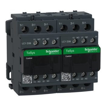   Schneider Electric, Forgásirányváltó magneskapcsoló, 18,5kW/38A (400V, AC3), 230V AC 50/60 Hz vezerlés, 1Z+1Ny, csavaros csatlakozás, TeSys D (Schneider LC2D38P7)