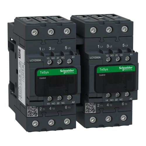 Schneider Electric LC2D50AB7 3 pólusú irányváltós mágneskapcsoló Everlink (AC3, 400V 50A), tek. 24V AC 50/60Hz